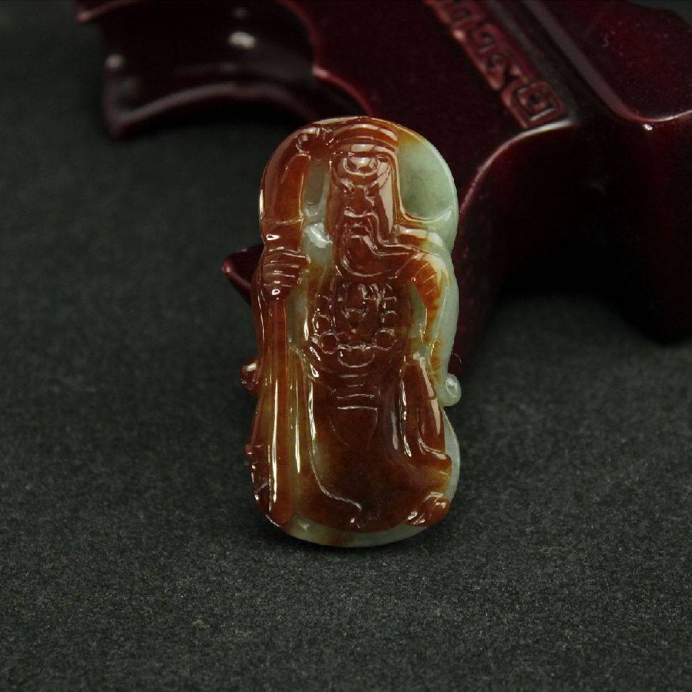 特价 天然缅甸翡翠a货玉器 糯种红翡关公关帝关二哥武财神吊坠