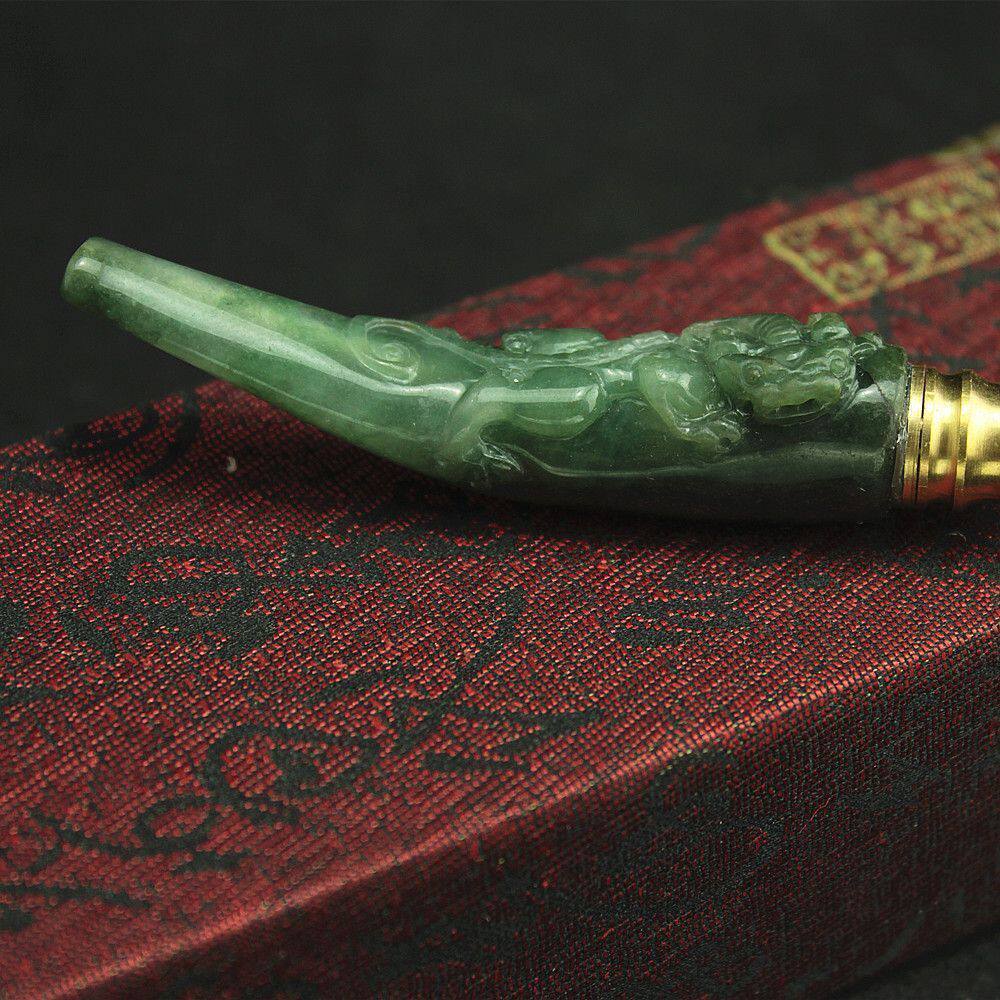 特价 天然缅甸翡翠a货玉器 糯种油青招财貔貅翡翠烟嘴带滤嘴 包邮