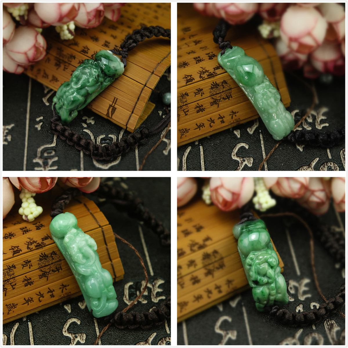 缅甸冰糯种飘绿如意招财貔貅手链