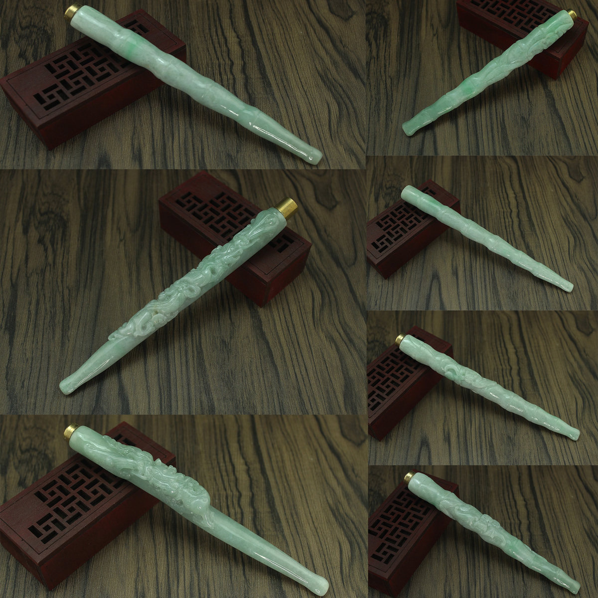 特价 缅甸天然翡翠A货玉器 糯种祥龙竹节加长版烟嘴带过滤嘴 包邮