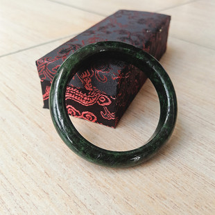 58mm 缅甸天然翡翠A货玉器 铁龙生干青糯种满绿手镯 包邮