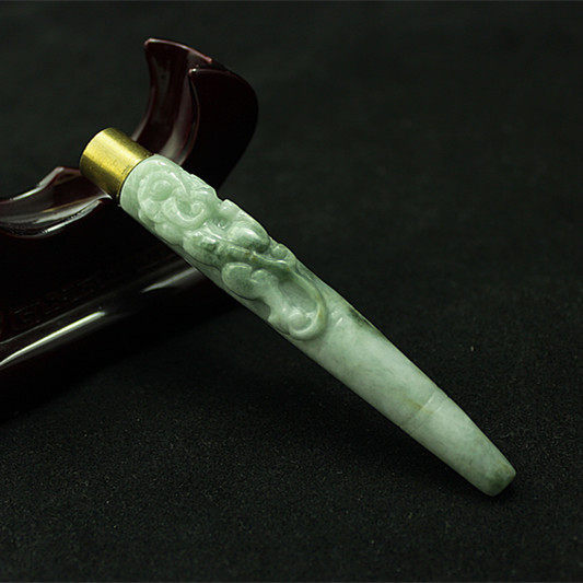 特价 天然缅甸翡翠a货玉器 糯种螭龙草龙竹节翡翠烟嘴 带滤嘴包邮