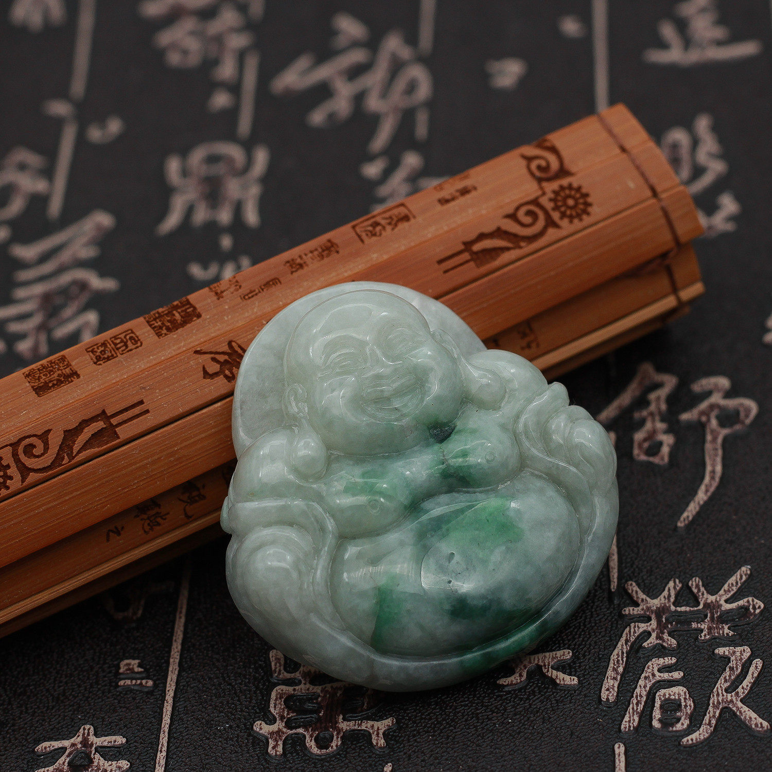 工厂直销 缅甸A货翡翠玉器 糯种飘绿大笑佛玉佛佛公吊坠挂件 包邮