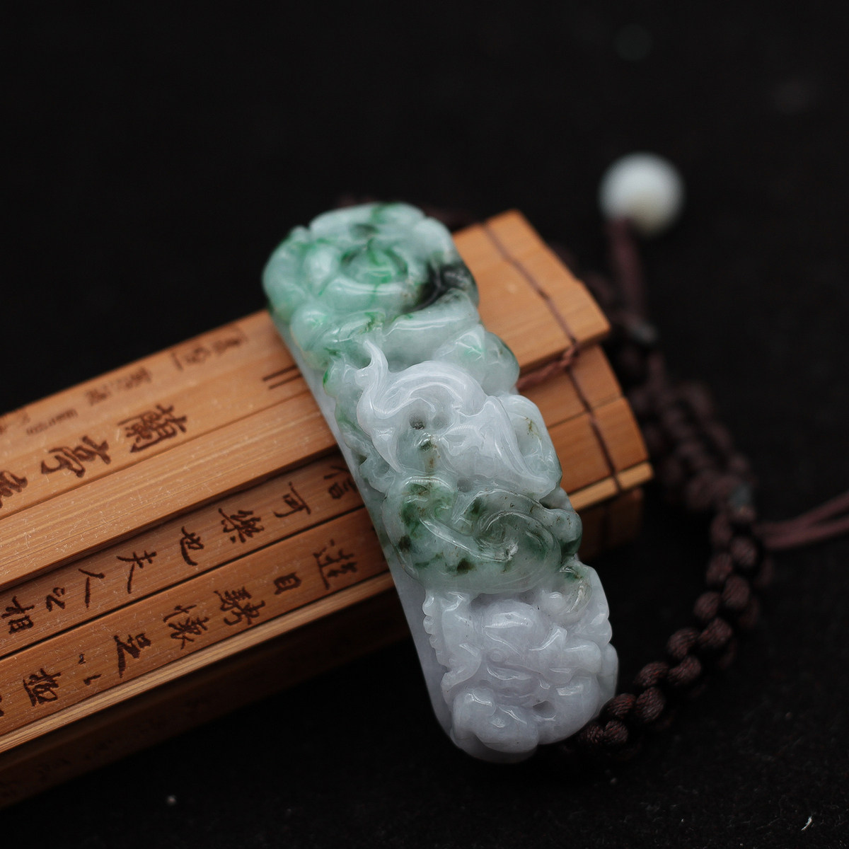 特价 缅甸天然A货翡翠玉器 糯种飘绿龙凤呈祥花开富贵手牌手链