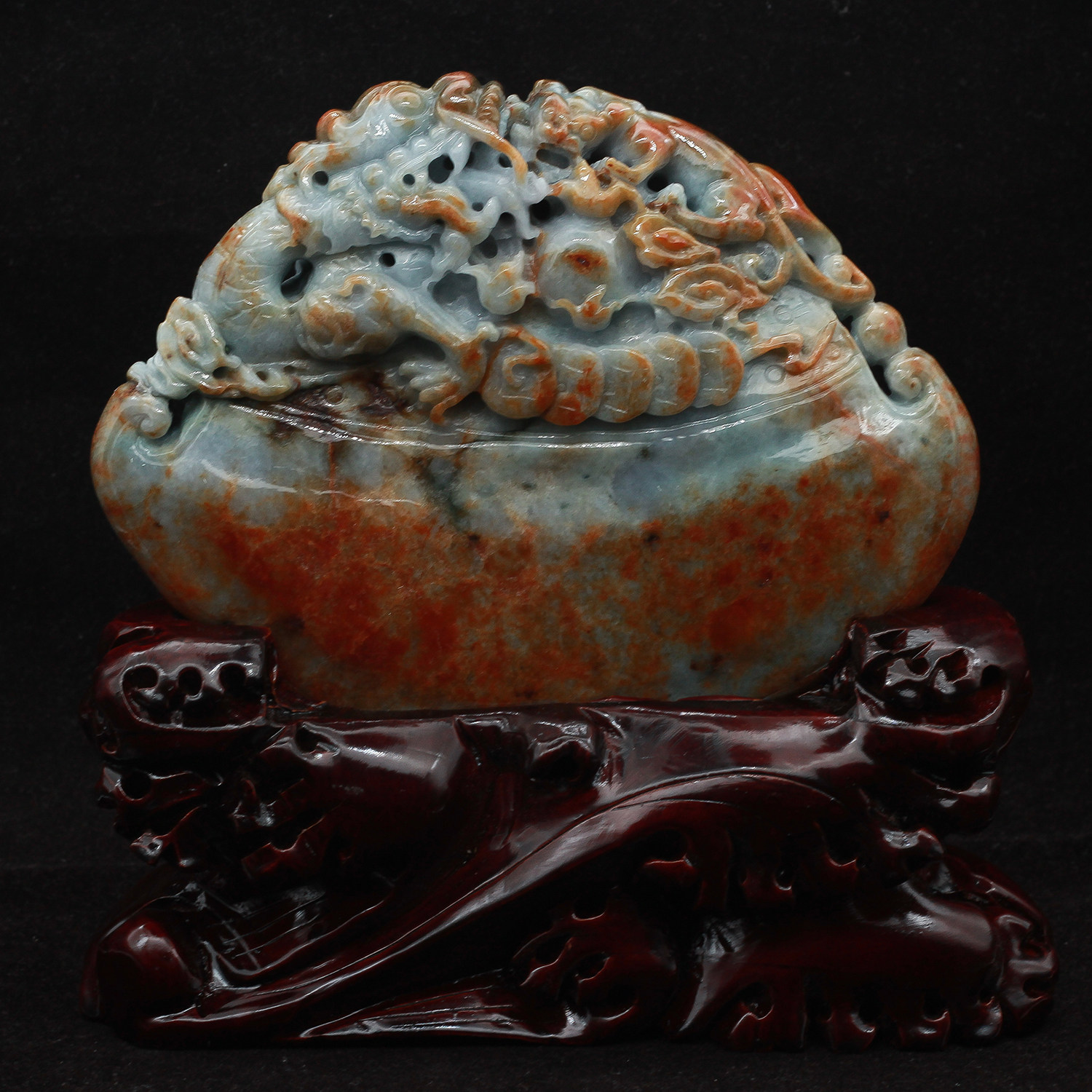 缅甸天然a货翡翠玉器 糯种红翡【府上有龙】望子成龙小摆件 包邮