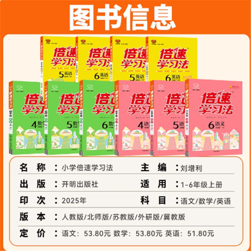 2025秋万向思维倍速学习法四年级上册语文数学英语人教苏教版部编北师版小学刘增利学习好方法