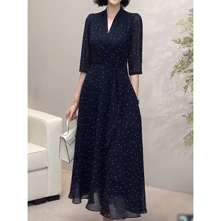 显瘦A字裙 时尚 贵夫人印花V领连衣裙女2025夏季 新款 气质减龄五分袖