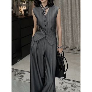 百搭衬衫 新款 时髦洋气无袖 阔腿裤 套装 高级感轻奢通勤裤 2025夏季