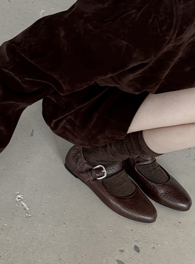 vibes。氛围感· 羊皮棕色平底玛丽珍鞋26新款黑色一字扣带单鞋女