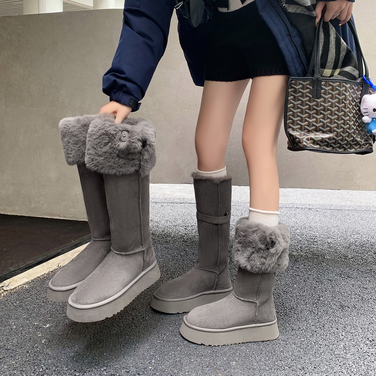 lazy。腿精buff·厚底雪地靴女