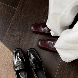 vibes。静奢风· 牛皮软底黑色乐福鞋一脚蹬通勤小皮鞋平底单鞋女