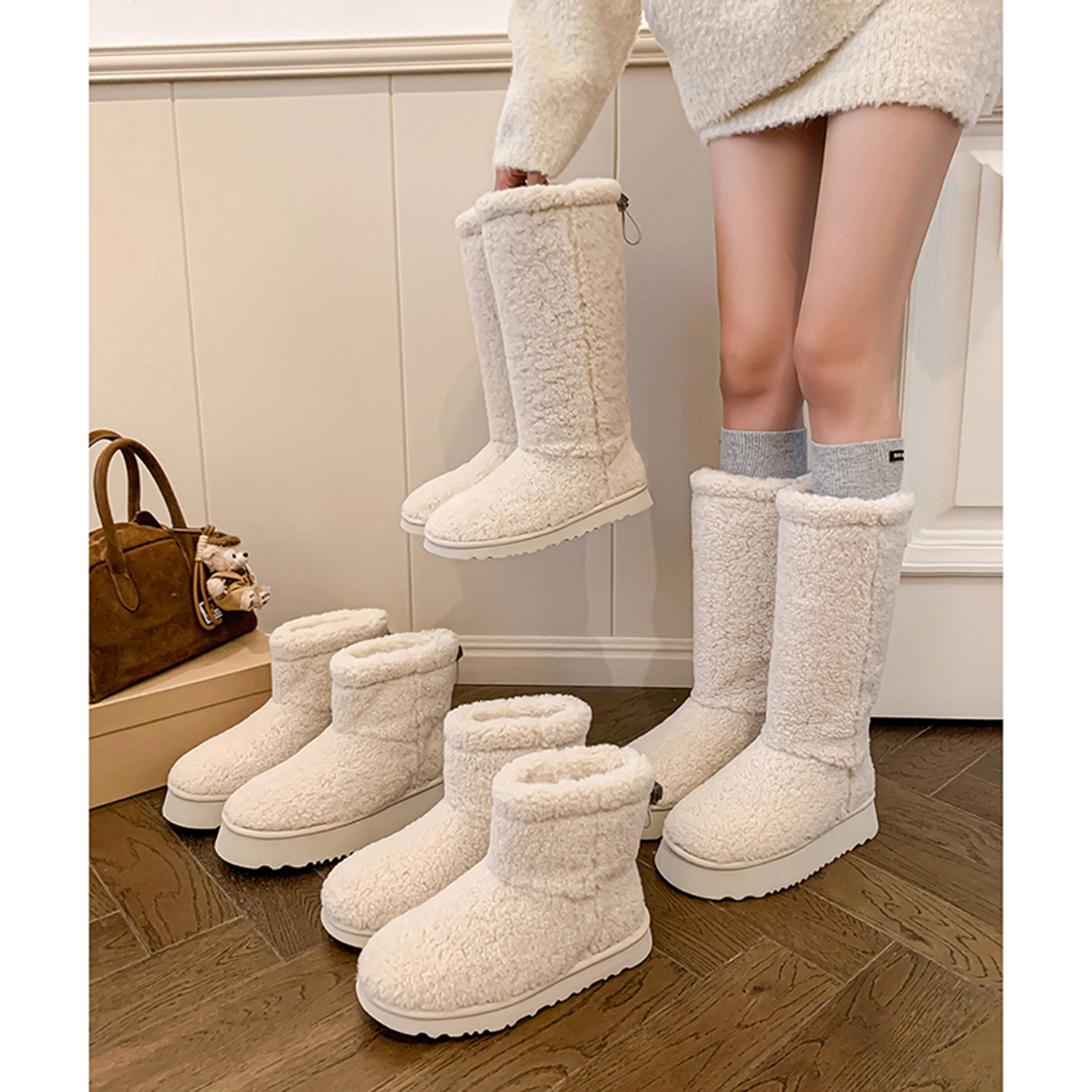 pretty。时髦精·白色雪地靴女