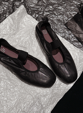 delicate。日常精致 · 牛皮黑色平底芭蕾舞单鞋内增高玛丽珍鞋女