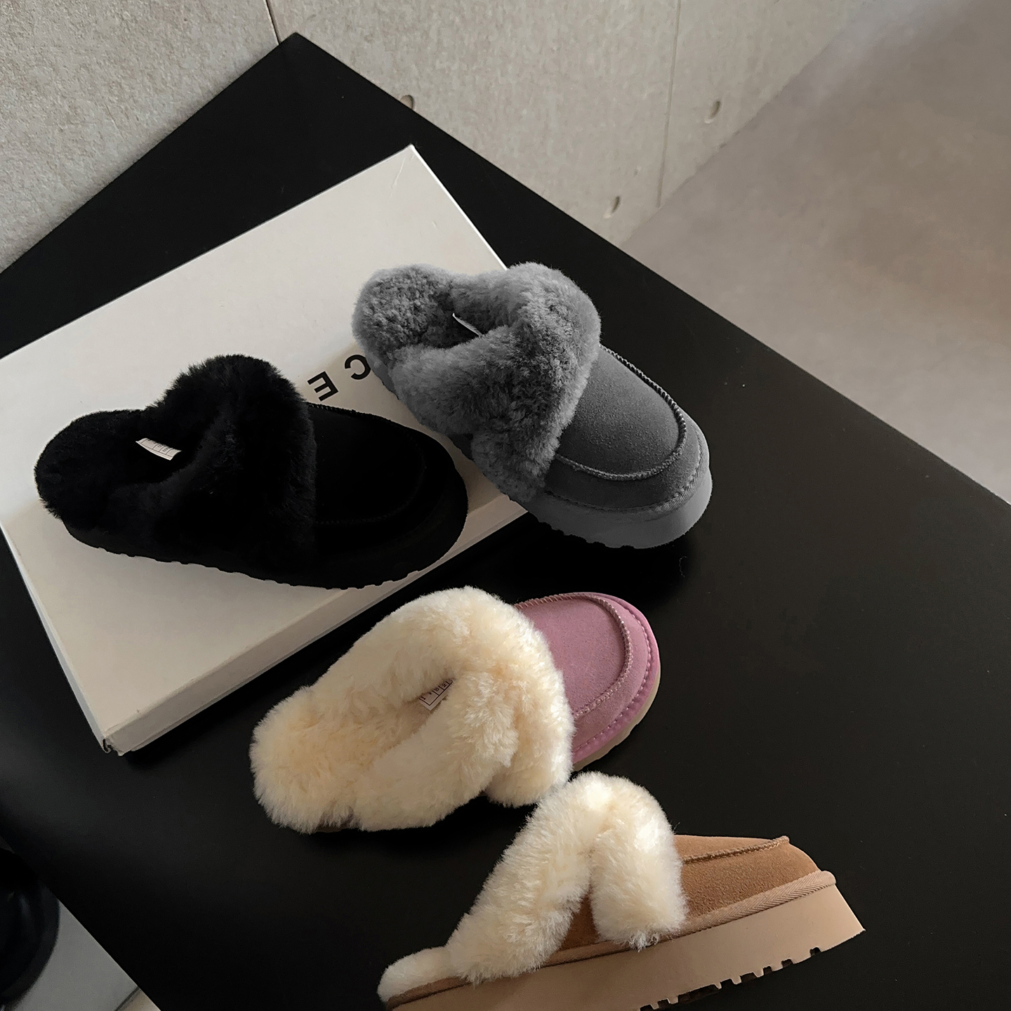 暖Slogan·羊毛厚底毛毛拖鞋女