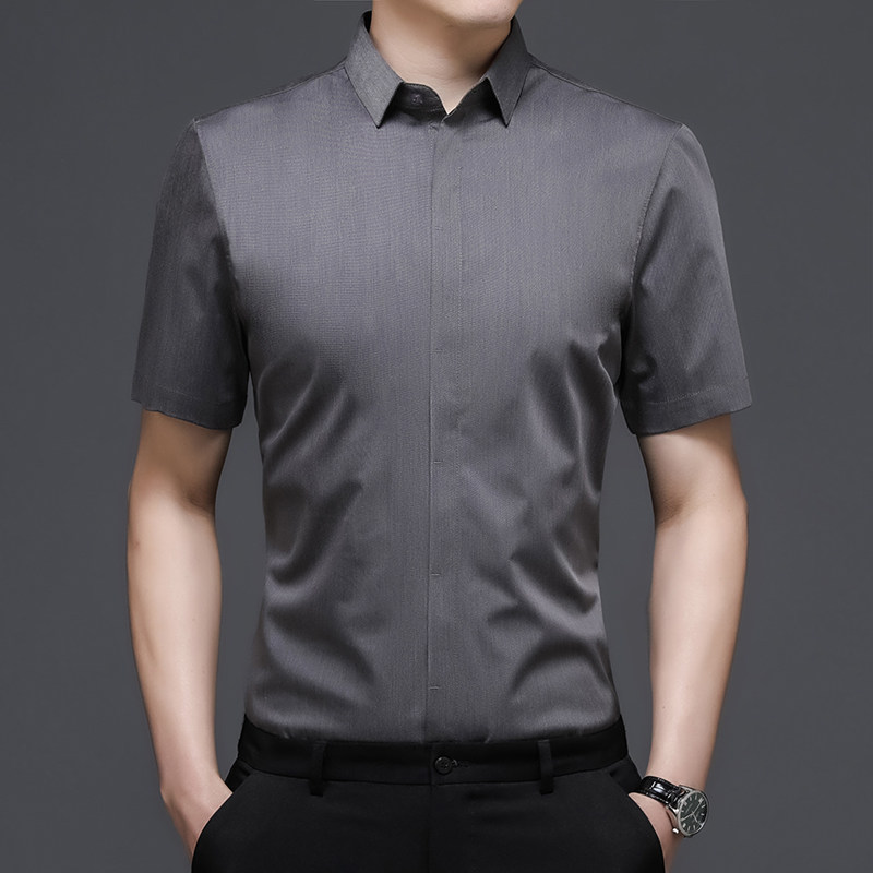 C8816钱塘2020-2夏季男士短袖精品衬衣纯色免烫中年半袖休闲图片