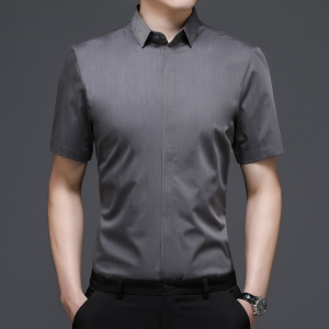 C8816钱塘2020-2夏季男士短袖精品衬衣纯色免烫中年半袖休闲图片