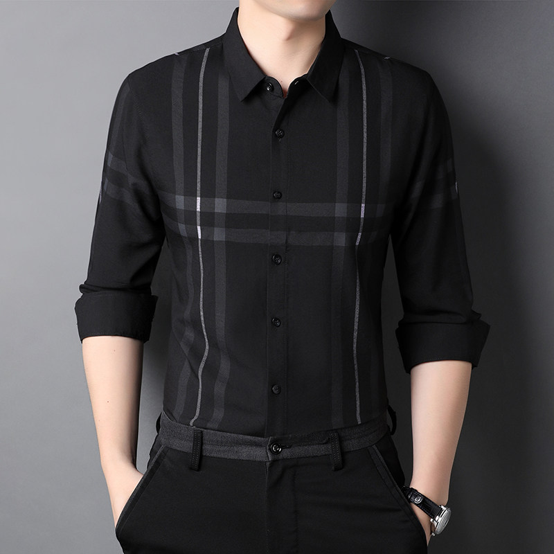 D77263钱塘2020-2秋冬男士休闲格子衬衫长袖商务男士精品免烫图片