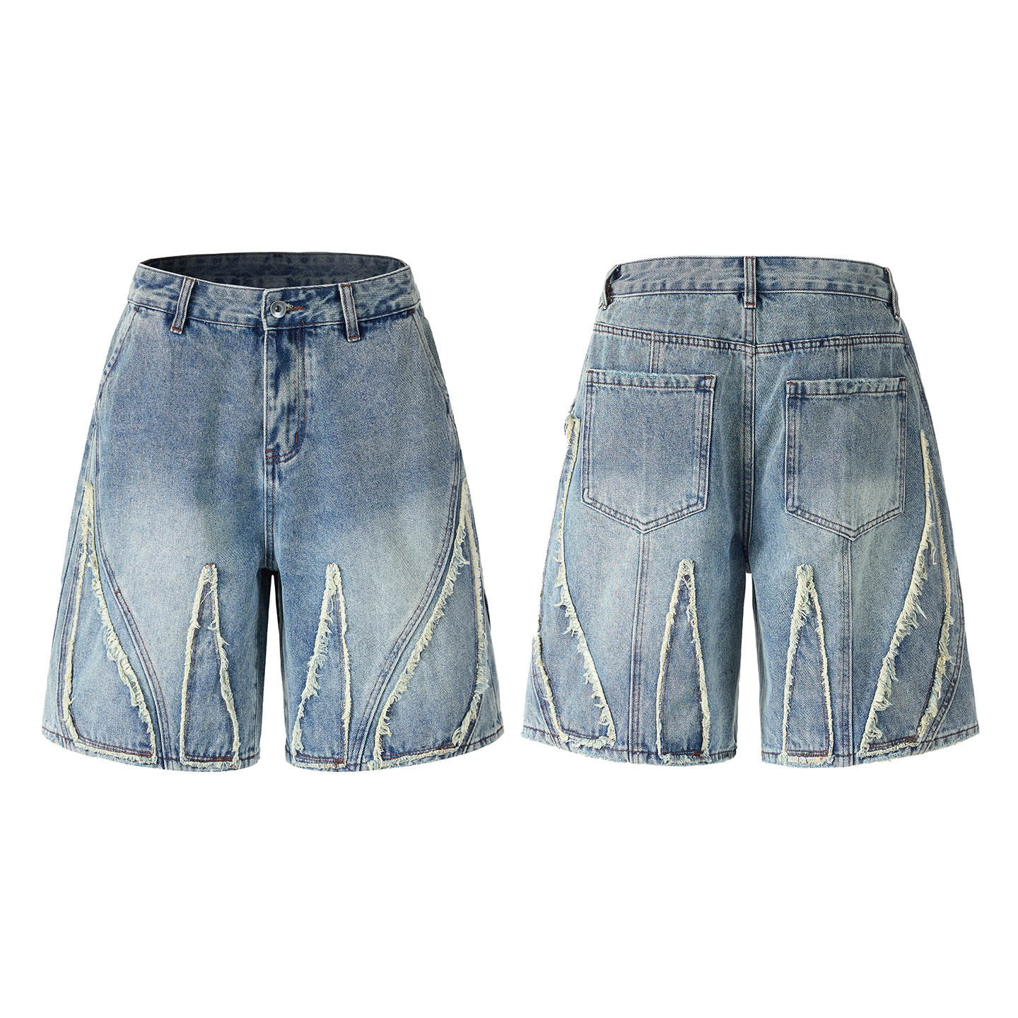 【原牛臻品】复古做旧水洗牛仔短裤男士夏季潮牌五分直筒裤子