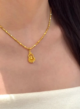 网红明星同款转运金色葫芦吊坠项链铜镀金锆石镶钻直播爆款