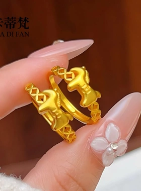 金店同款沙金马上有钱小马钱币戒指马年生肖马指环食指戒可调节