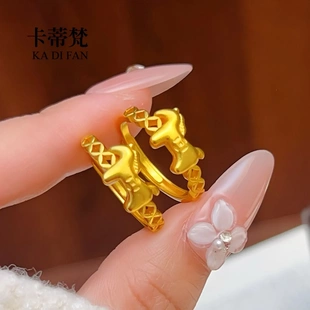 金店同款沙金马上有钱小马钱币戒指马年生肖马指环食指戒可调节