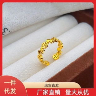 沙金饰品马年本命年小马铜币戒指女小众设计感指戒轻奢高级感指环