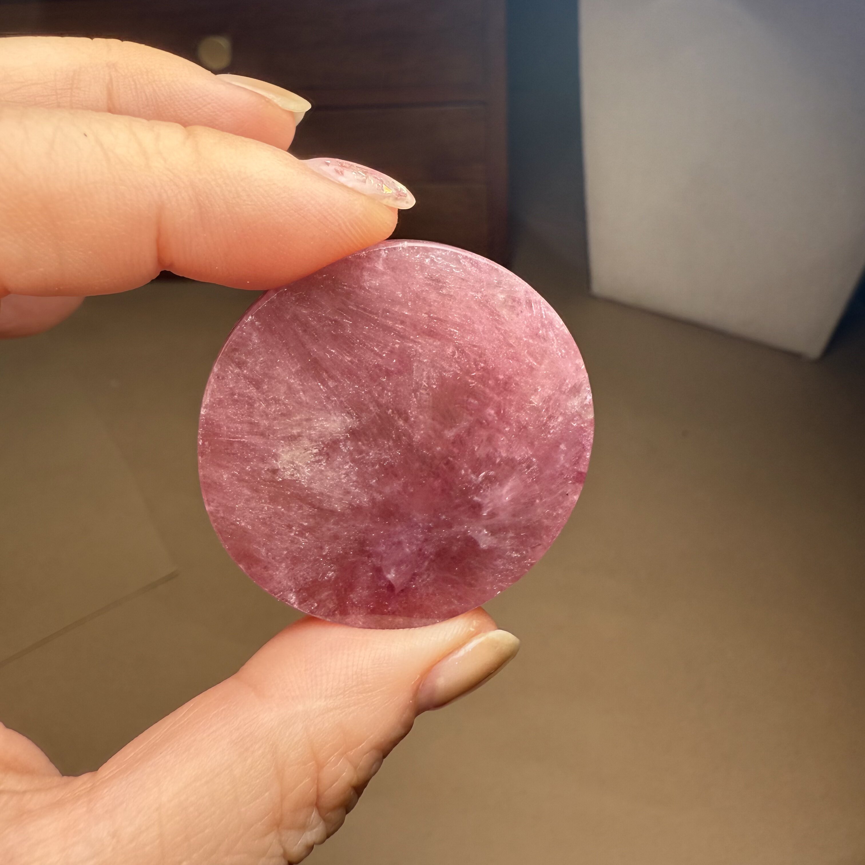 H811碧玺圆牌粉色粉红宝石大圆形设计稀有戒面镶嵌吊坠圆饼证书