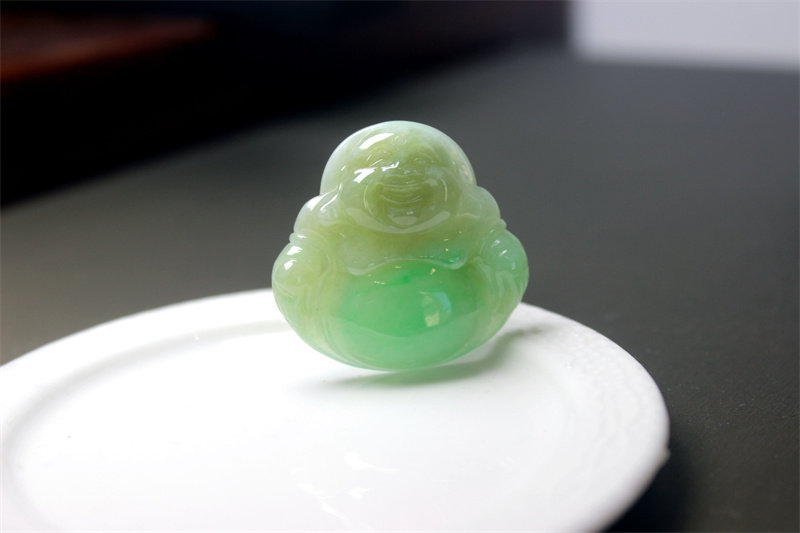 翡翠佛公阳绿证书福利礼物厚装大气冰糯种天然笑佛现货包邮K8