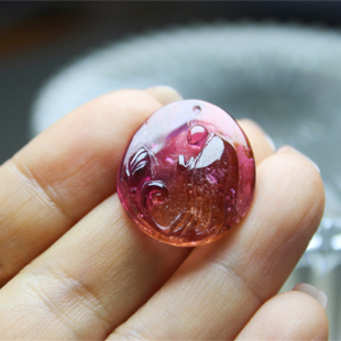 F25碧玺吊坠悟道双色宝石饰品珠宝立体红碧玺韵味佛缘莲花珍稀