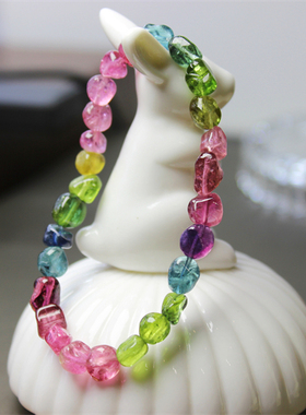 P20荧光糖豆随形碧玺手串5.5MM彩虹品质手链精品紫色稀有色证书
