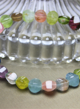 F317碧玺巴西杨桃蓝碧玺纽扣珠多色彩虹稀有珍贵珠宝宝石手串散珠