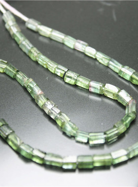 JJ10巴西蓝绿桶珠柱状管状项链散珠老料老坑多棱柱切面绿色宝石