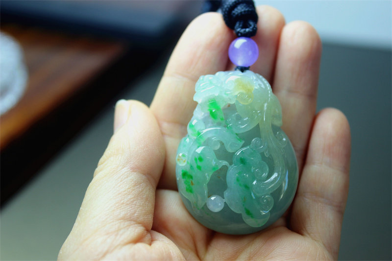 翡翠手把件大件大师工璃龙如意阳绿证书厚装挂件冰种天然精品TT29