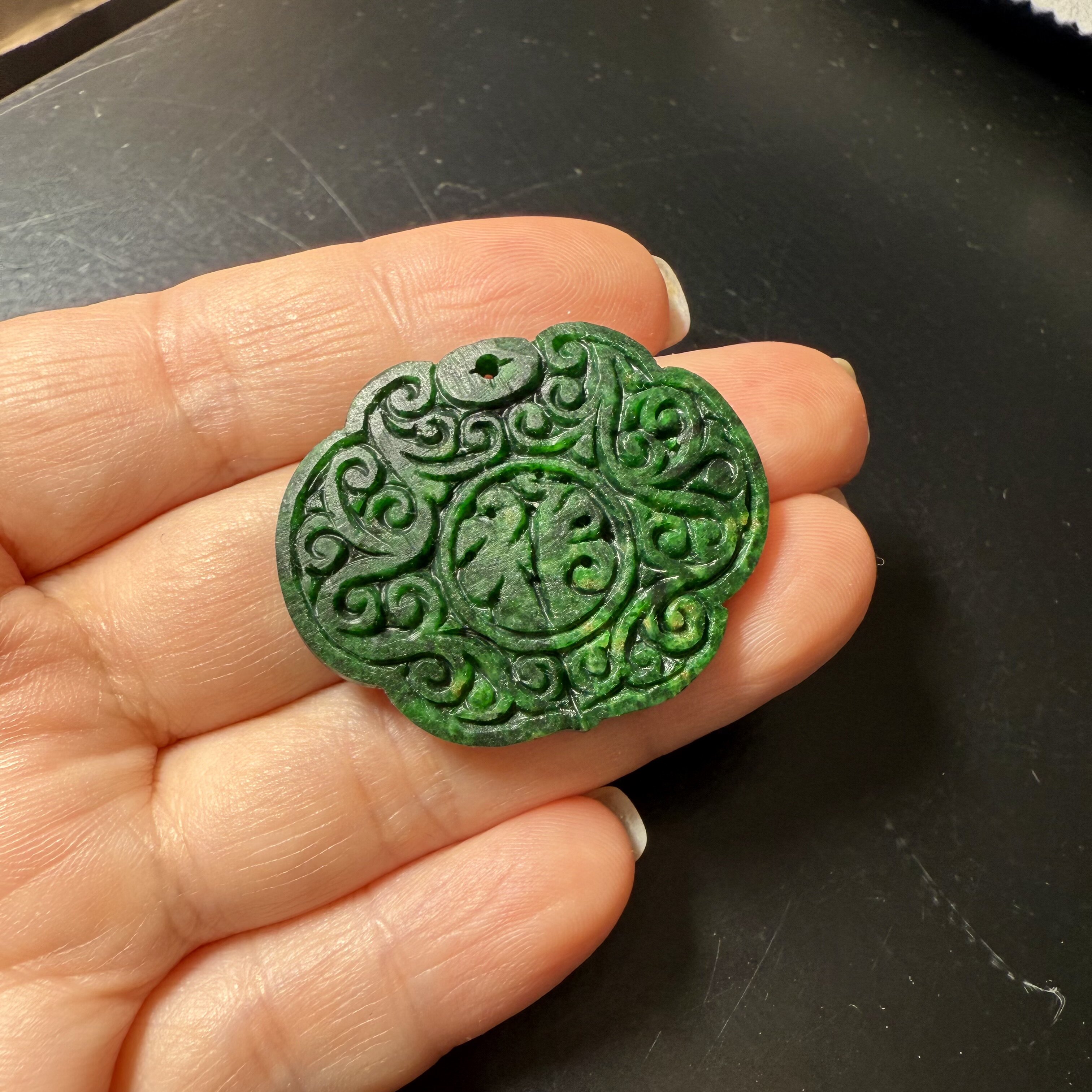 H86翡翠干青吊坠福禄如意牌福字雕刻男女佩戴节日礼物老料证书