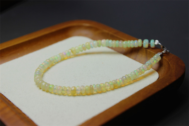 I19欧泊 opal 天然 火彩 车轮珠 算盘珠 手链 孤品 证书 礼物