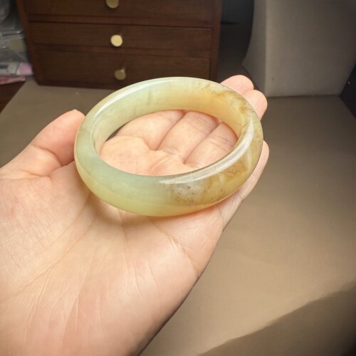 H57和田玉 手镯 玉镯 镯子 53MM 圆镯福镯 珍品 天然 轮胎 证书