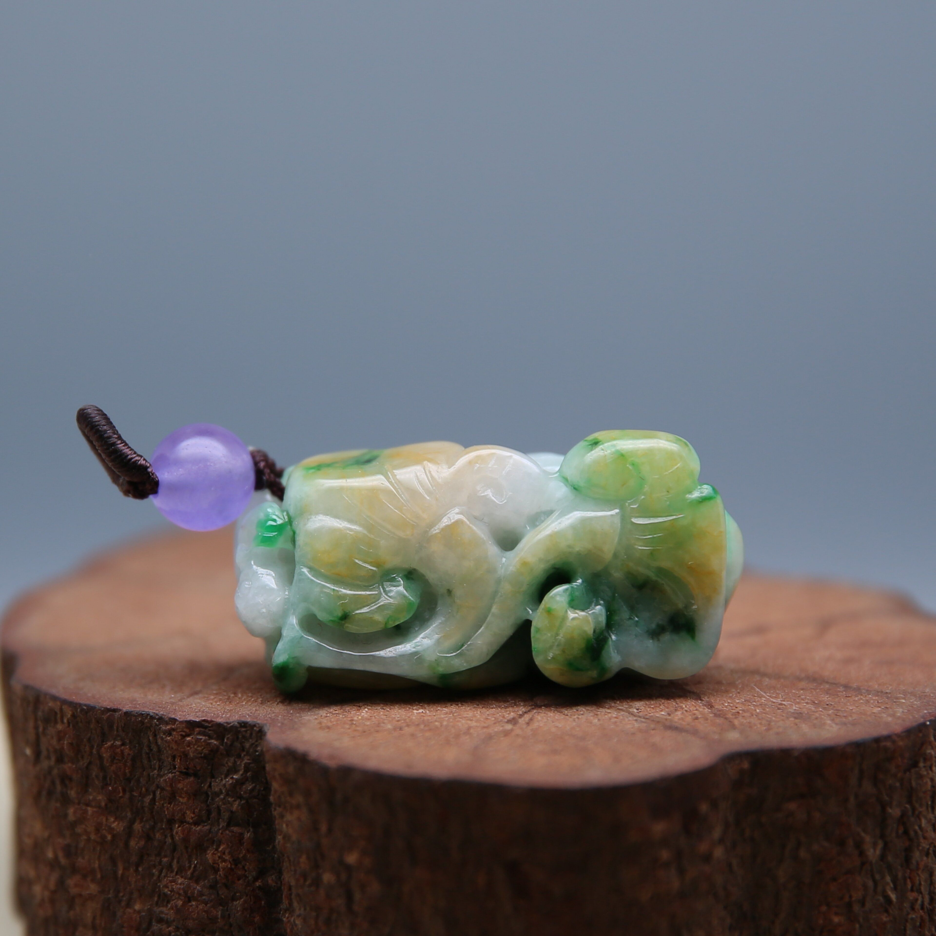 TIAN017天然翡翠A货  纯手工雕刻吉祥如意吊坠 糯米种温润含蓄