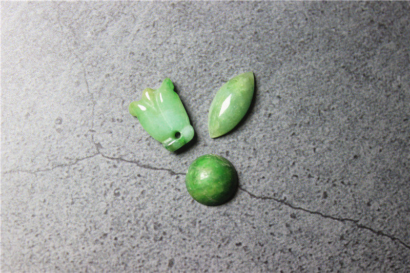 翡翠老翠老玉戒面三颗圆形马眼形玉花特惠爱丽丝珠宝店天然T31