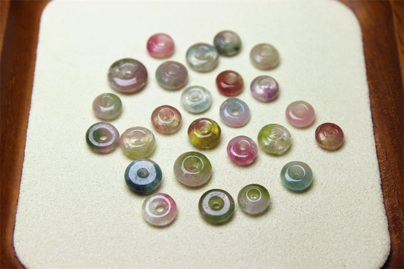 TT9双色西瓜碧玺天然宝石25个环圈扣配珠隔珠散珠漂亮DIY平安扣