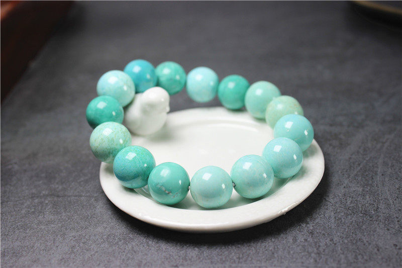 J24绿松石 大珠 大气  圆珠 手链 手串 圆珠 15mm天然 男女证书