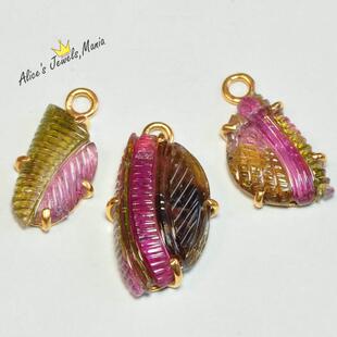 F3碧玺雕刻镶嵌银18K金吊坠耳环双色果冻sanke撞色巴西罕见彩宝现