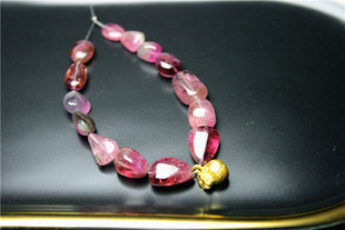 UU13碧玺光滑随形别致梦幻老坑料粉红色手链手串黄金24K散珠天然