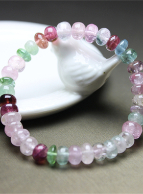 F318碧玺玻璃体 光滑 算盘珠 车轮珠 彩虹糖果珠宝手链马卡龙首饰