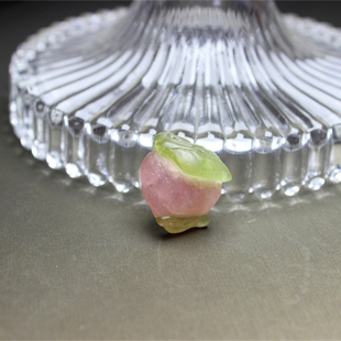 F619老碧玺手工雕刻粉绿叶子桃子立体礼物挂件吊坠可爱磨砂质感