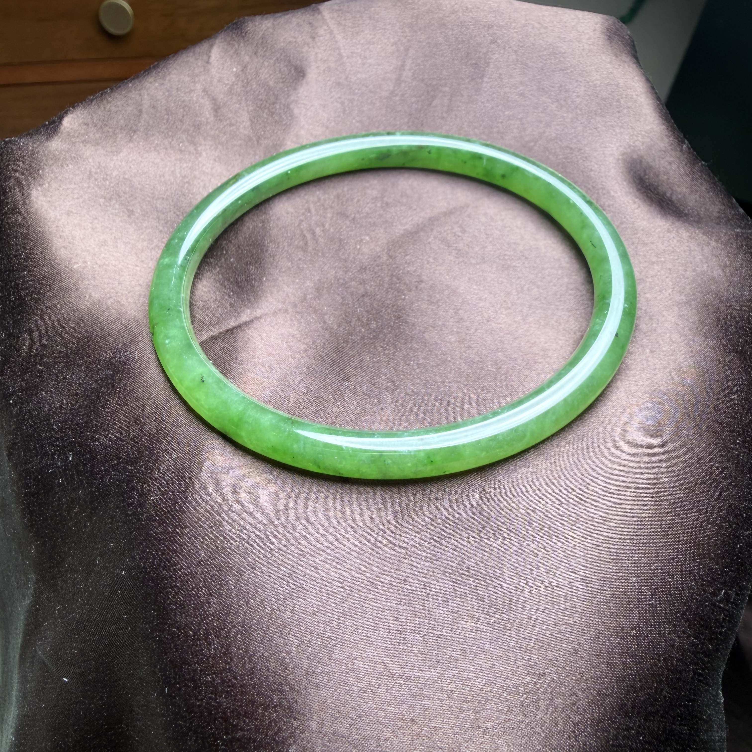 J121和田玉叮当镯碧玉阳绿冰透温润手镯玉镯镯子珍品59.5圈口证书