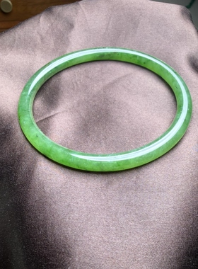 J121和田玉叮当镯碧玉阳绿冰透温润手镯玉镯镯子珍品59.5圈口证书