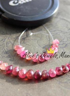 X18碧玺巴西老矿圆水滴切角刻面粉红色ruby红红宝石DIY高端珠宝