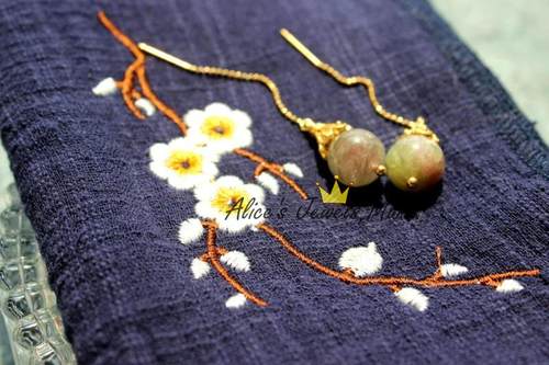 新品碧玺西瓜圆珠耳环孤品