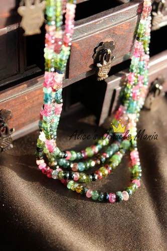 U12碧玺巴西项链四圈民族风DIY编绳刻面闪亮切面彩宝宝石现货