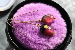 O27碧玺耳环耳钩西瓜双色粉黑大颗天然韩国配件爱丽丝珠宝店孤品